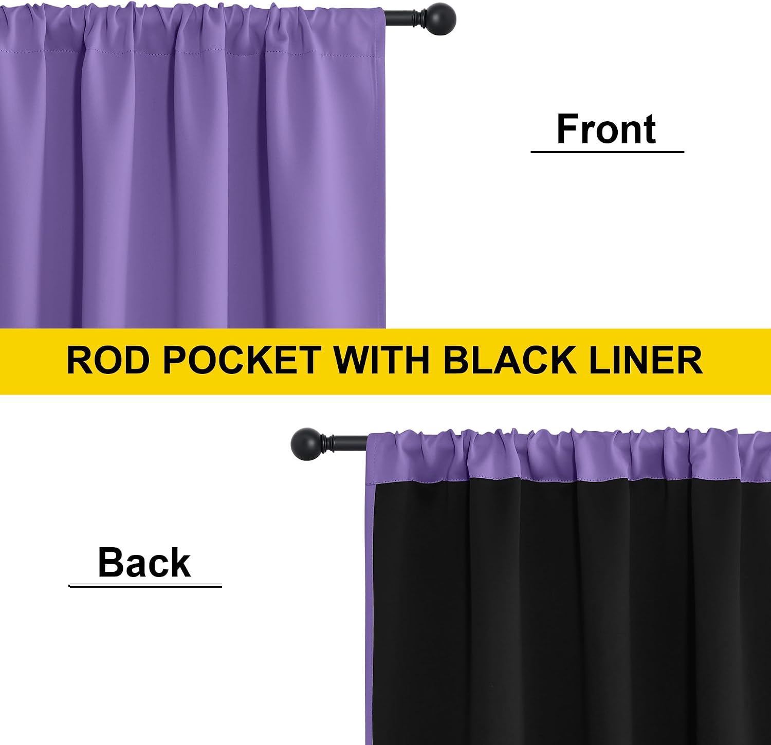 Nicetown 100% Blackout Curtains for Nursery, Lilac Purple W52 x L84 Set of 2 Light Blocking & Soundproof Drapes, Rod Pocket Black Lined Wind…