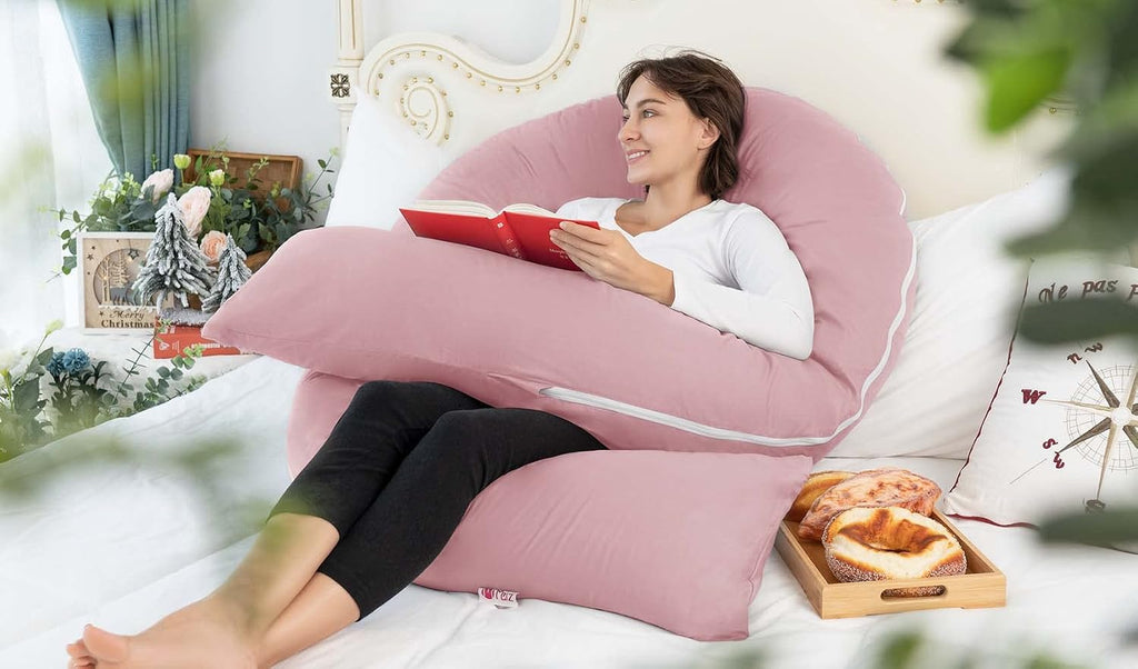 Meiz Pregnancy Pillow, Cooling Silky Pregnancy Pillows for Sleeping, 65" U Shaped Full Body Maternity Pillow for Pregnant Women, with Washa…