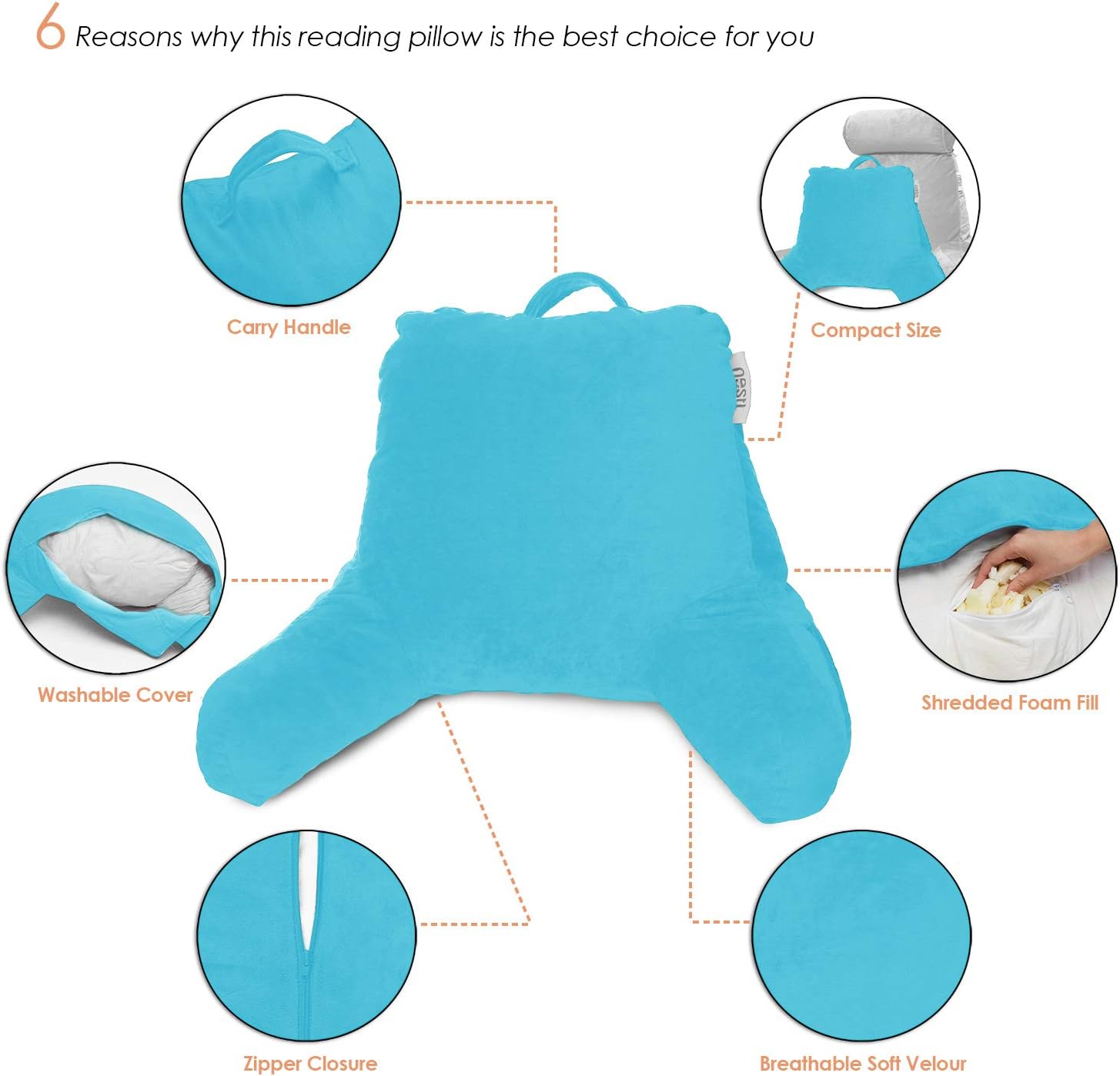 Nestl Reading Pillow with Shredded Memory Foam, Designed for Sitting Up in Bed and Couch, Back and Arms Adjustable Support for Adult &…