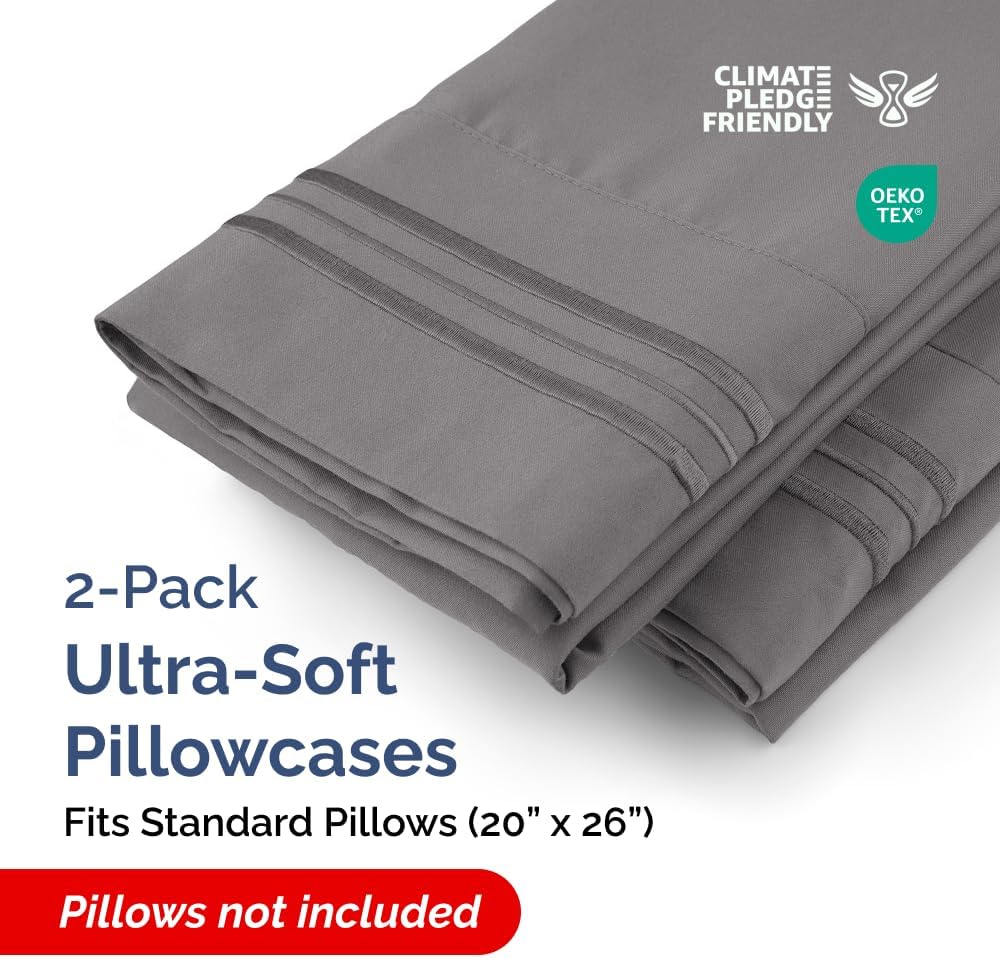 Standard Pillow Cases Set of 2 - Ultra-Soft Hotel Quality Pillowcase Covers - Comfy & Wrinkle Free - Stain & Fade Resistant - Machine…