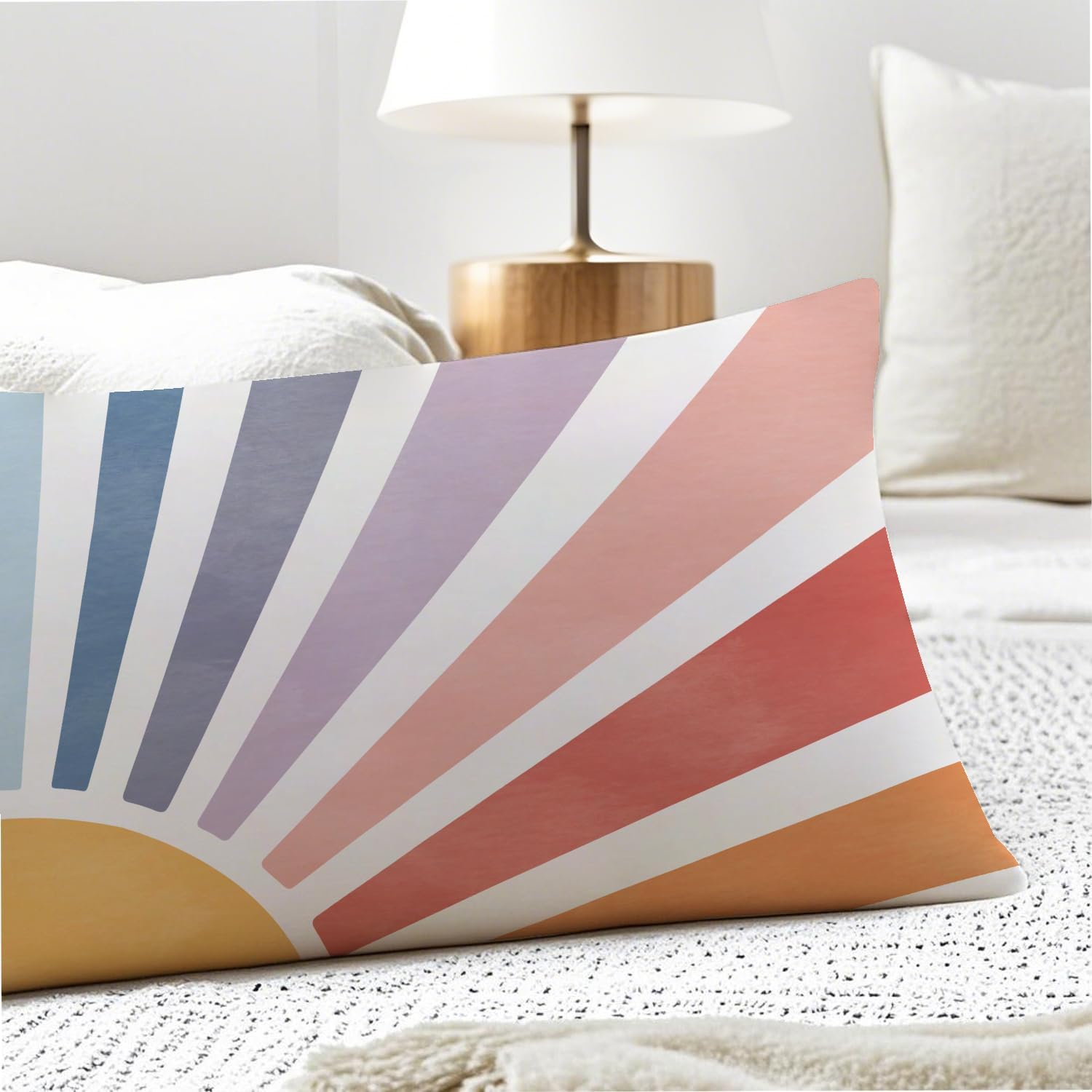 Boho Colorful Sun Sunshine 20x54 Body Pillow Cover, Boho Room Decor, Mid Century Modern Horizontal Sun Sunset Sunrise Decorative Long…