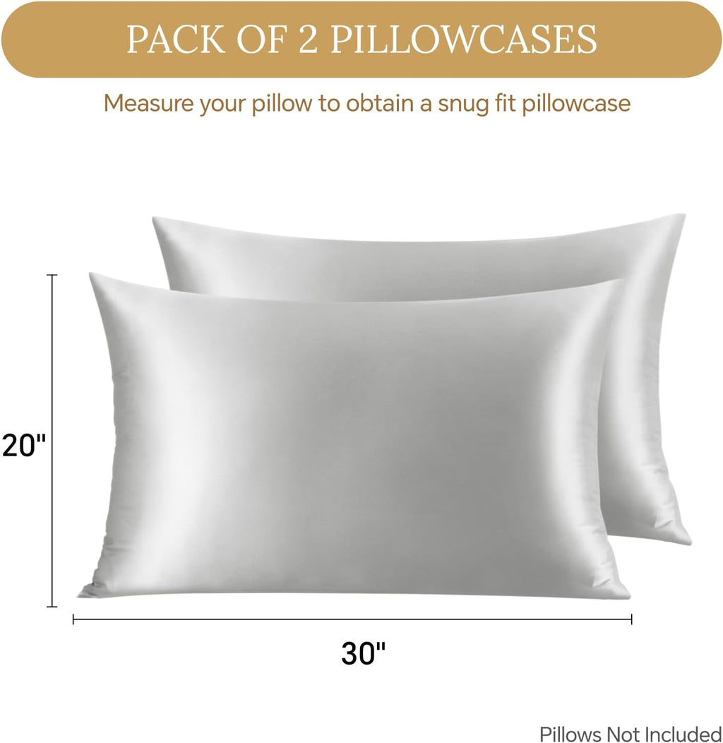 Infiixso Mulberry Silk Pillowcase for Hair and Skin, Silk Pillow Cases Queen Size Set of 2 with Hidden Zipper 20x30 Inches, Ultra Soft Cool…