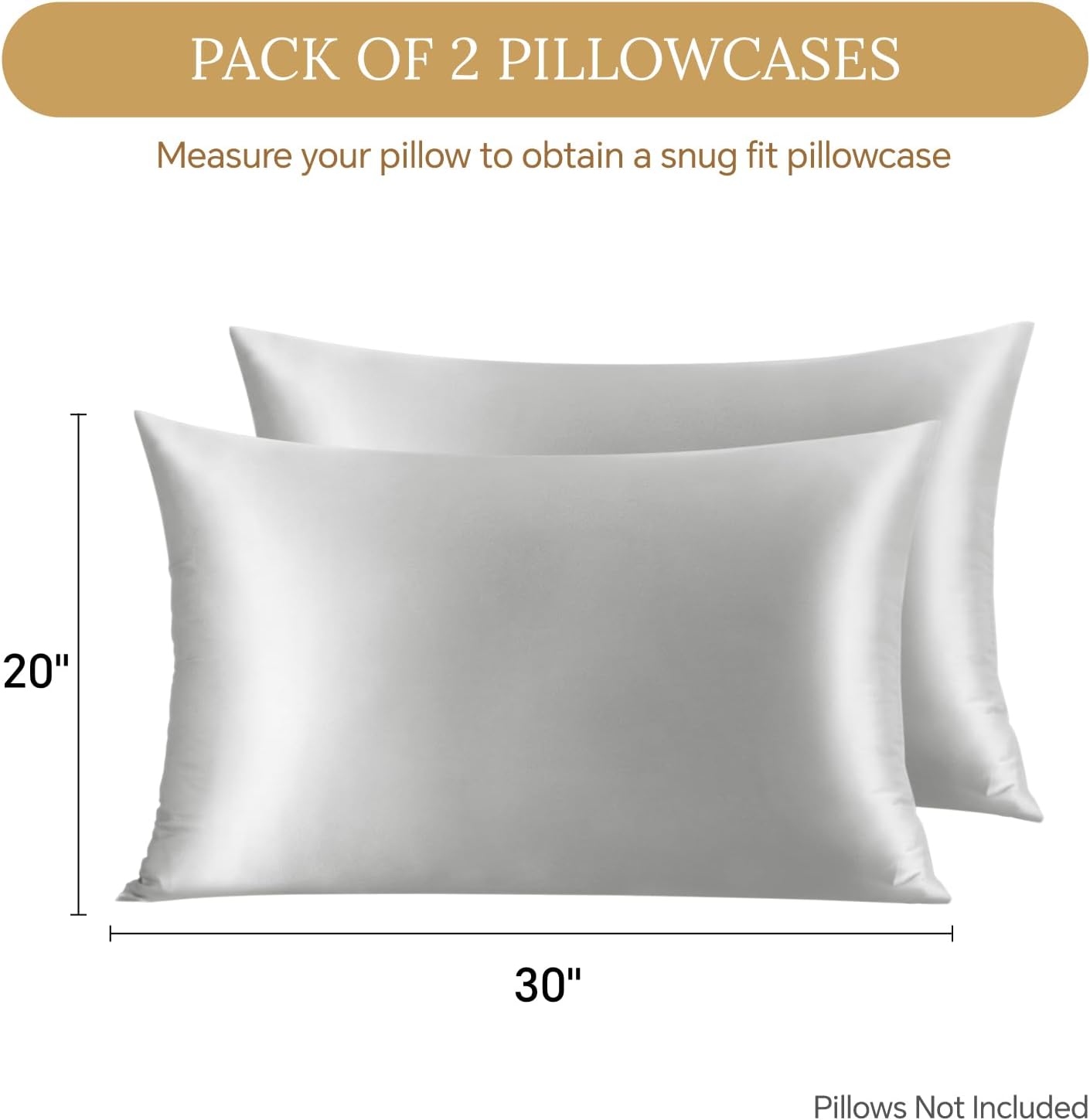 Infiixso Mulberry Silk Pillowcase for Hair and Skin, Silk Pillow Cases Queen Size Set of 2 with Hidden Zipper 20x30 Inches, Ultra Soft Cool…