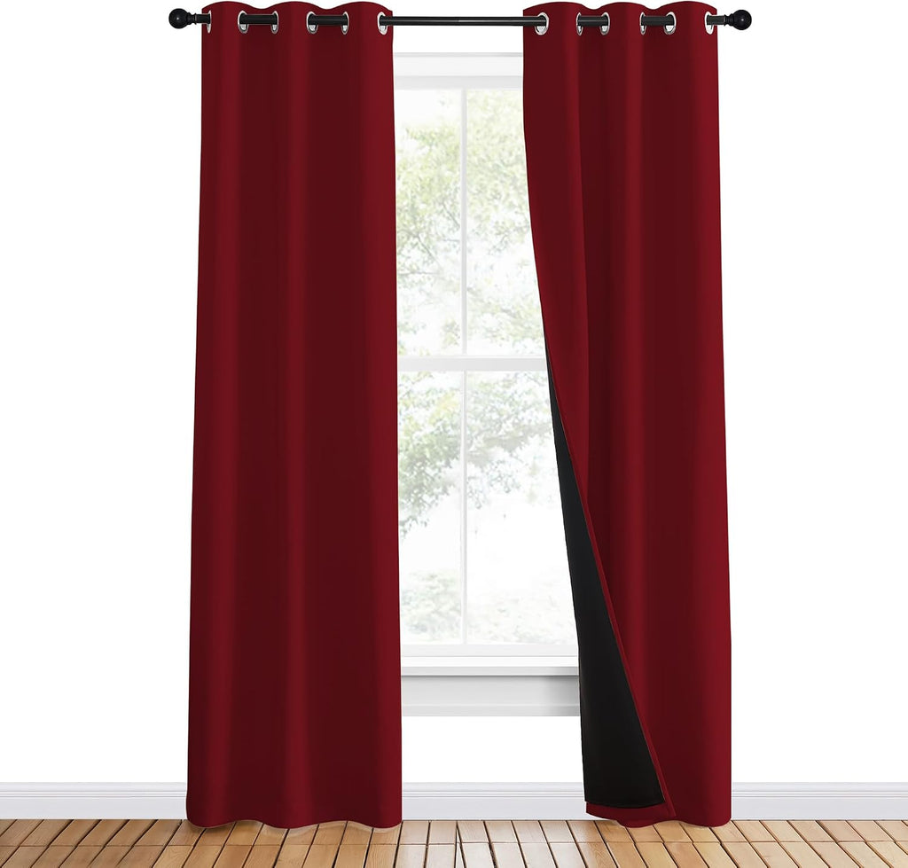 Nicetown 100% Blackout Curtains with Black Liner Backing, Thermal Insulated Curtains for Living Room, Noise Reducing Drapes for Christmas,…