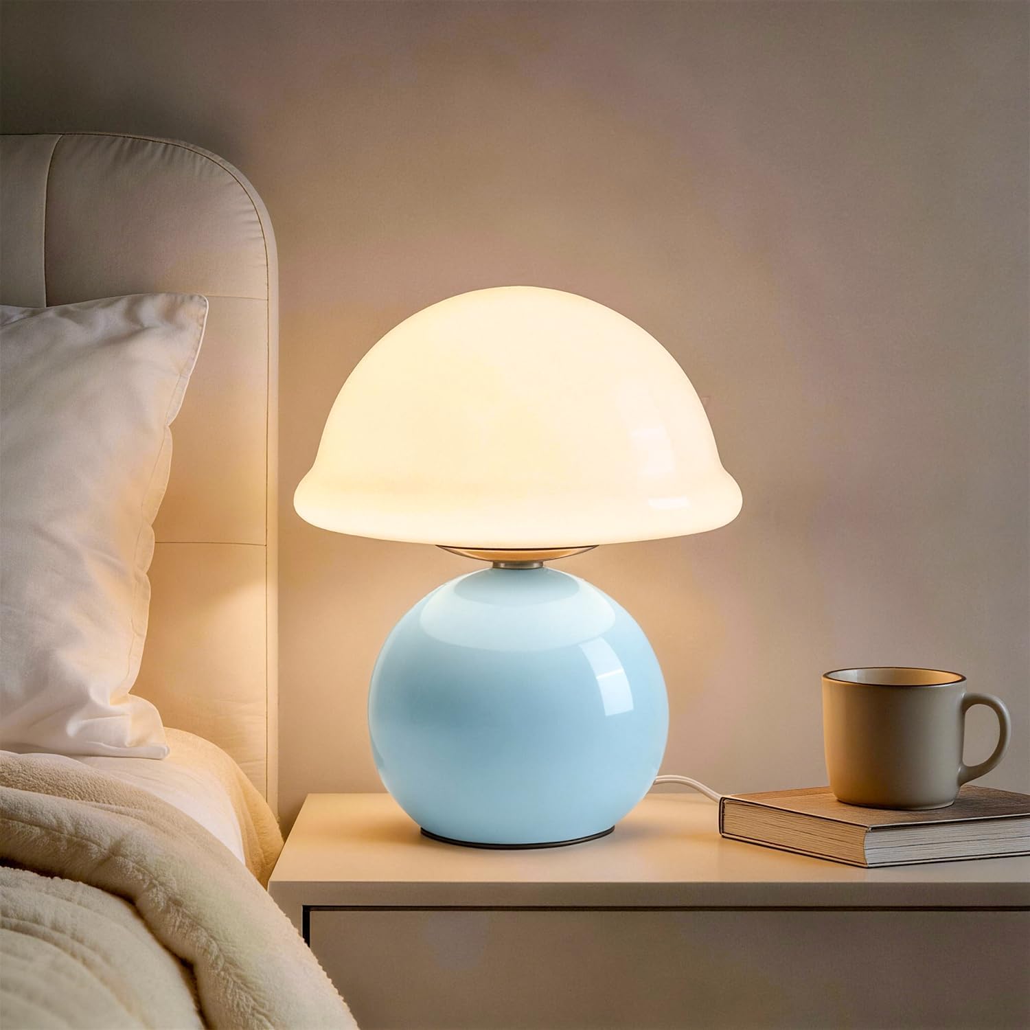Mushroom Table Lamp for Bedroom, Cozy Bedside Lamp with Glass Shade, Stepless Dimmable Nightstand Lamp for Relaxing Bedroom Decor &…