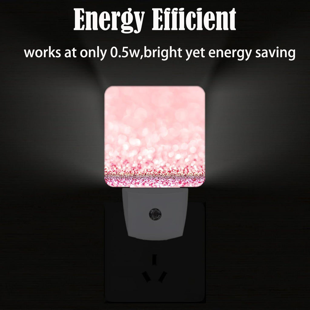 Pink Glitter Night Light, Plug Into Wall for Boys Girls Bedroom Decorative Square Night Light Lamp 0.5w Sleep Friendly