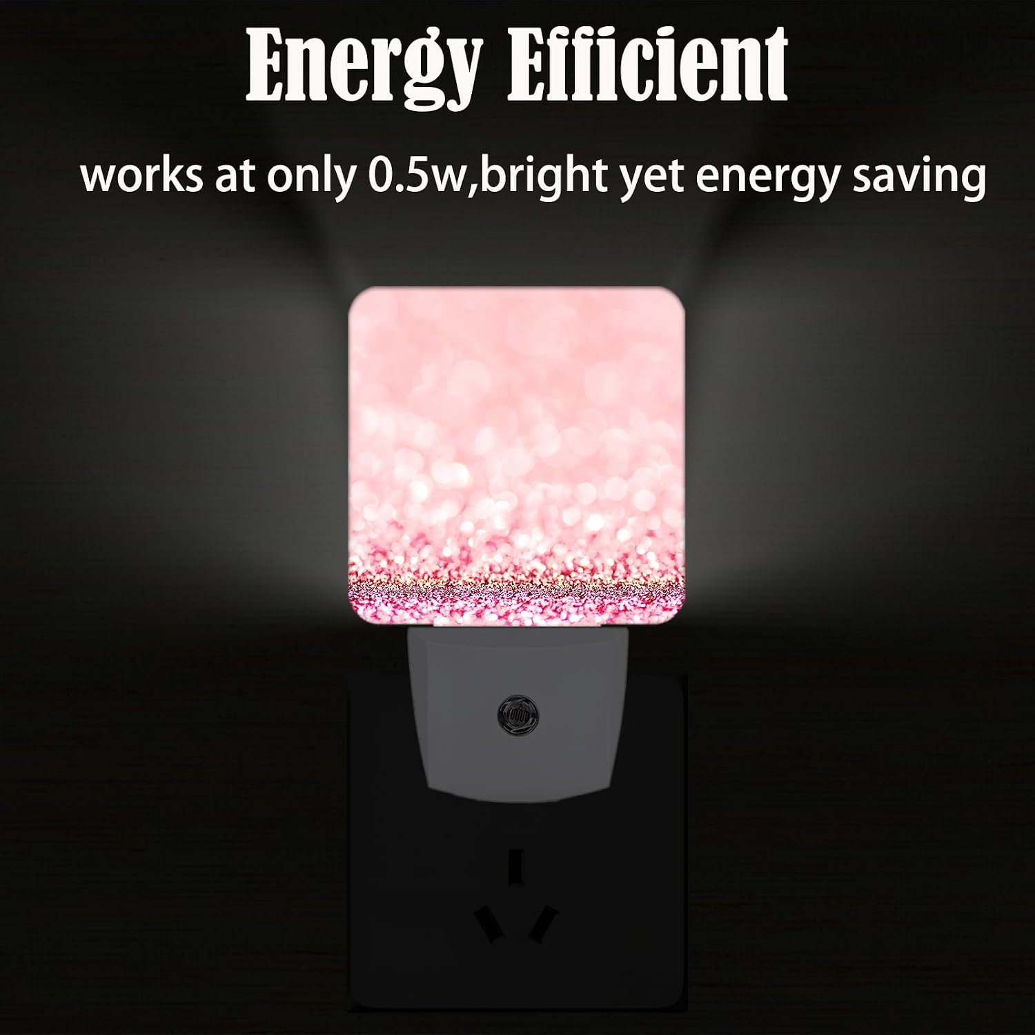 Pink Glitter Night Light, Plug Into Wall for Boys Girls Bedroom Decorative Square Night Light Lamp 0.5w Sleep Friendly
