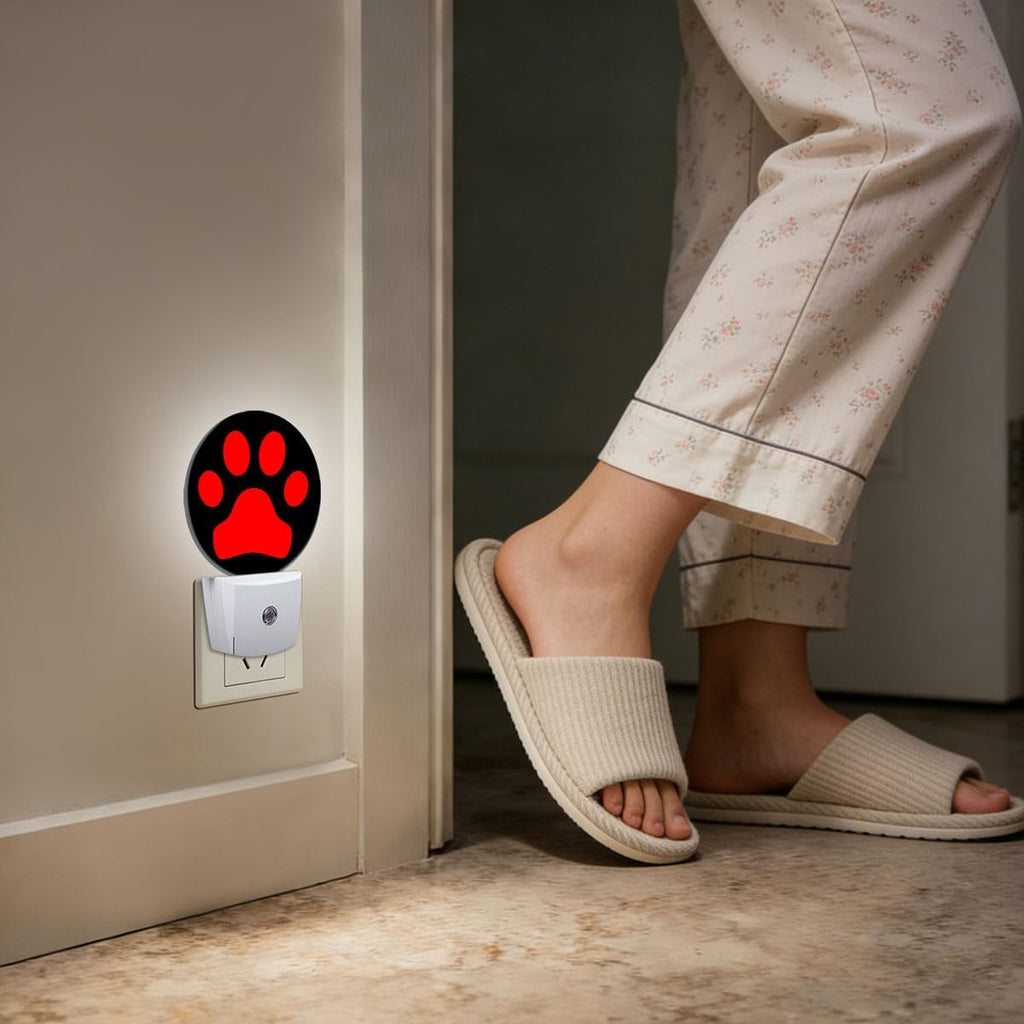 Red Black Dog Paw Night Light Auto Sensor Led Dusk to Dawn Lamp Home Decor for Men Women