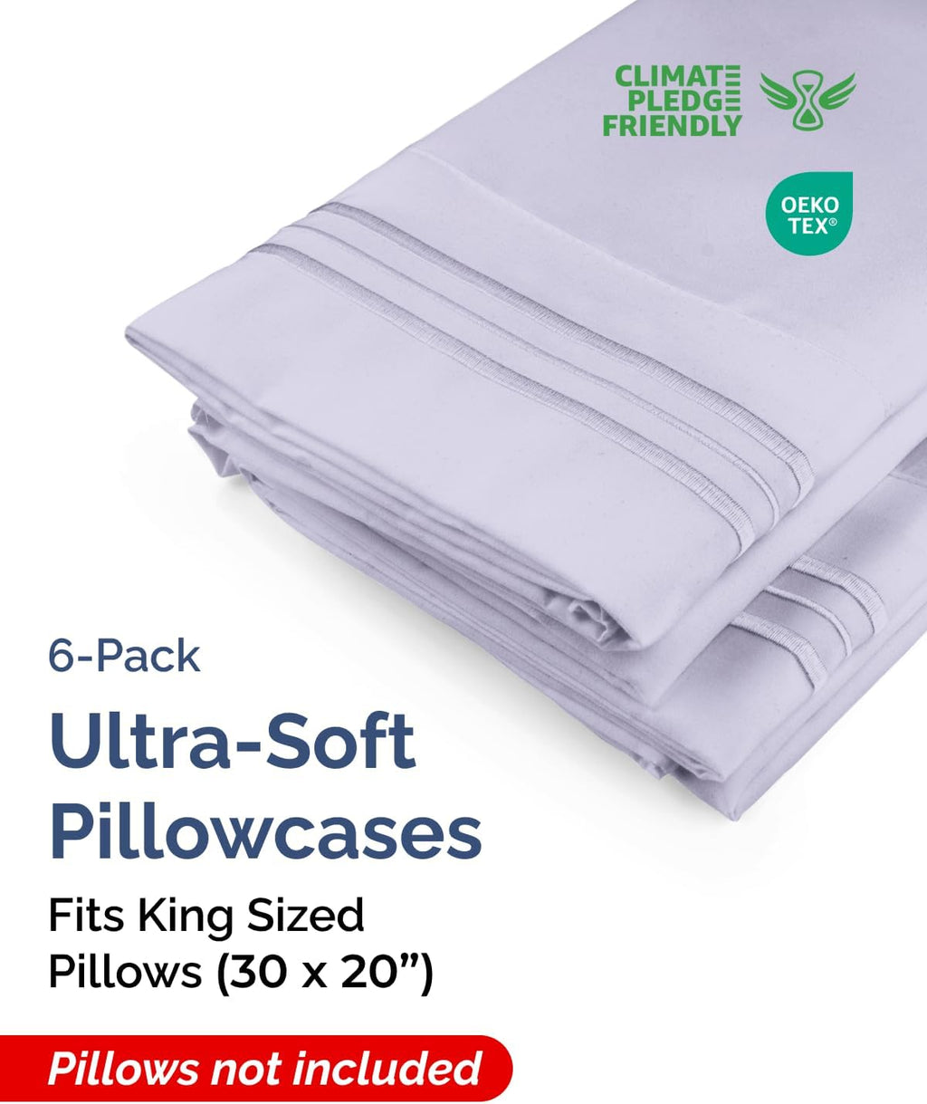 King Pillow Cases Set of 6 - Ultra Soft Hotel Quality Pillowcase Covers - Comfy, Cozy & Wrinkle Free - Shrink & Fade Resistant - Machine…
