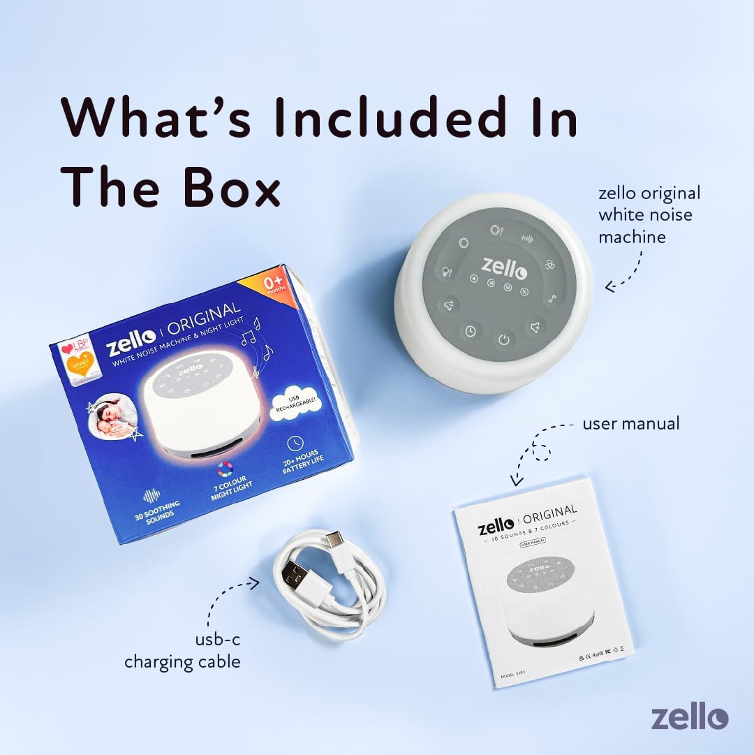 Lumi Zello | Original White Noise Machine for Babies & Adults | 30 Sounds | 7 Colour Night Light | Sleep Timer | USB Rechargeable | White N…