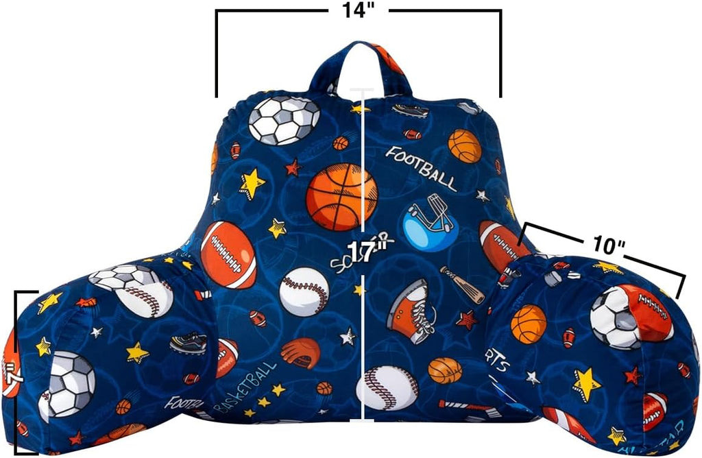 Holawakaka Reading Pillow with Arms, Sports Baseball Basketball Rugby Print Plush Bed Rest Pillows for Kids Teens Sitting in Bed, Sofa, Chai…