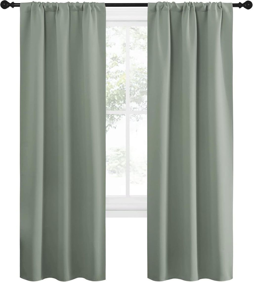NICETOWN Window Curtains Blackout Drapes - Thermal Insulated Solid Rod Pocket Blackout Curtains/Draperies for Living Room (Greyish Green…