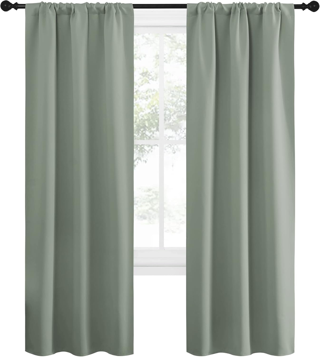NICETOWN Window Curtains Blackout Drapes - Thermal Insulated Solid Rod Pocket Blackout Curtains/Draperies for Living Room (Greyish Green…