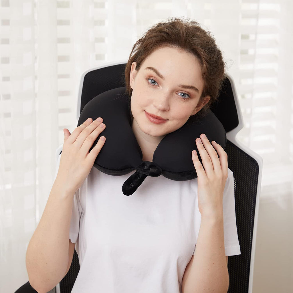 TALLGO Travel Pillow, Best Memory Foam Neck Pillow Head Support Soft Pillow for Sleeping Rest, Airplane Car & Home Use (Black5)