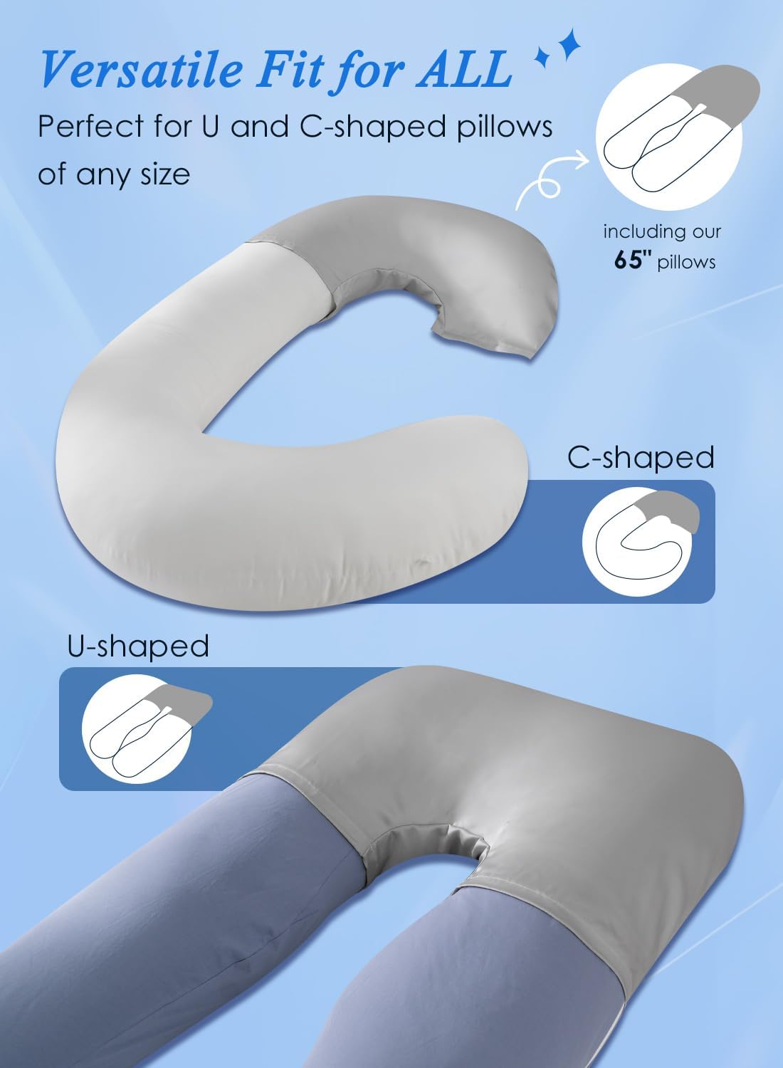 Queenrose QUEEN ROSE Pregnancy Pillow Cover, Satin Pillowcase for Maternity Body Pillows, Cooling Replacement Case for Sleeping, Fits U & C…