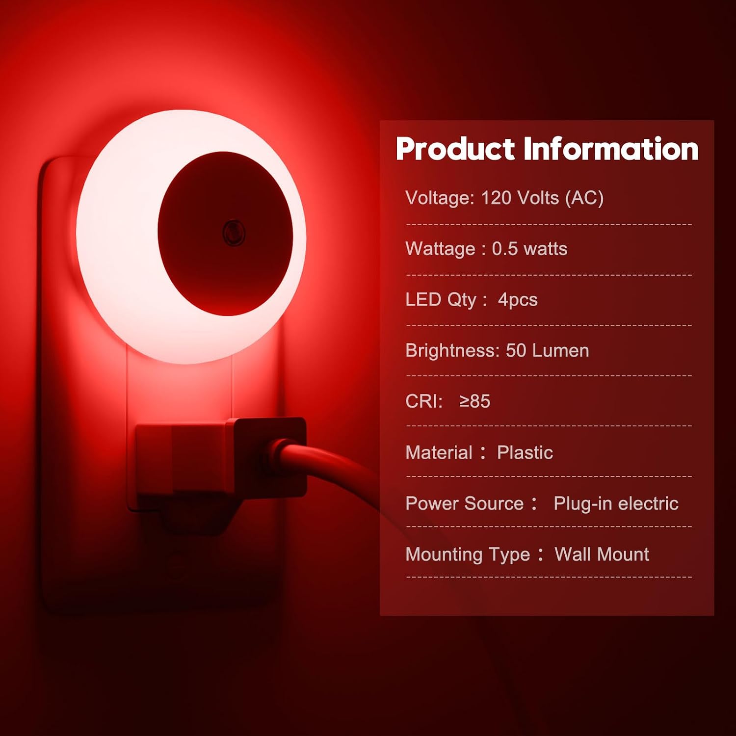 fesnne Night Light, Night Lights Plug into Wall, Dusk to Dawn Sensor, Red Led Night Light 0.5W, 2 Pack Nightlight for Adults, Bedroom…