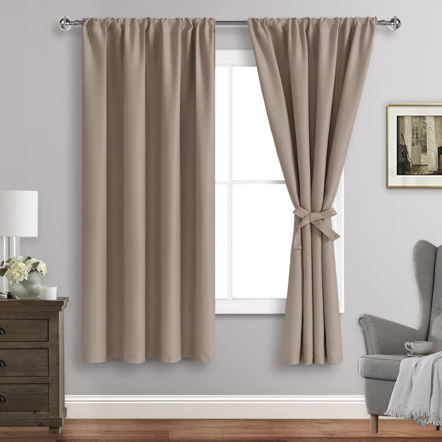 Jiuzhen Blackout Curtains for Bedroom - Curtain Drapes Set of 2 Panels with Tiebacks, Thermal Insulated Room Darkening Noise Reducing, 42 x…