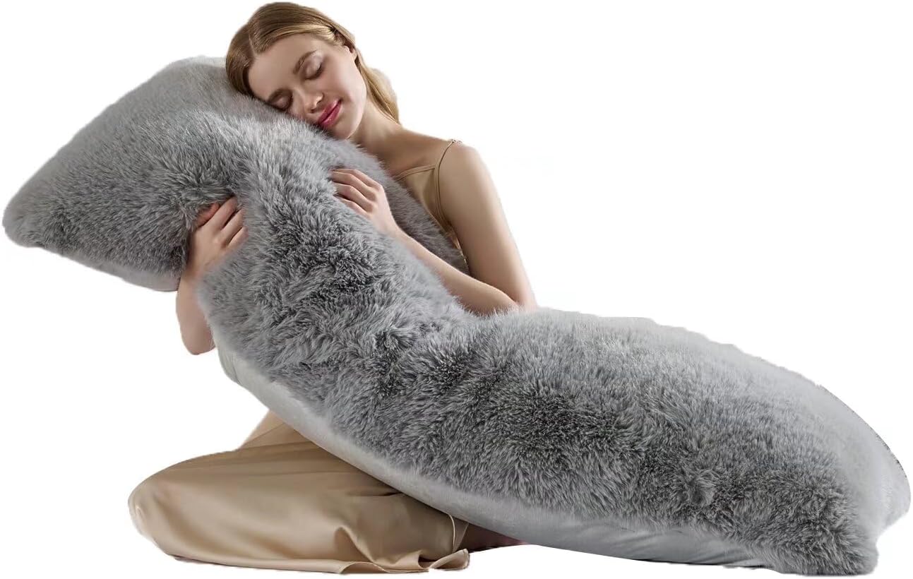 HKMR 20x54 inch Luxury Fluffy Body Pillow Cover(No Filling), Shaggy Furry Body Pillowcase with Zipper, Soft Decorative Plush Full Long…