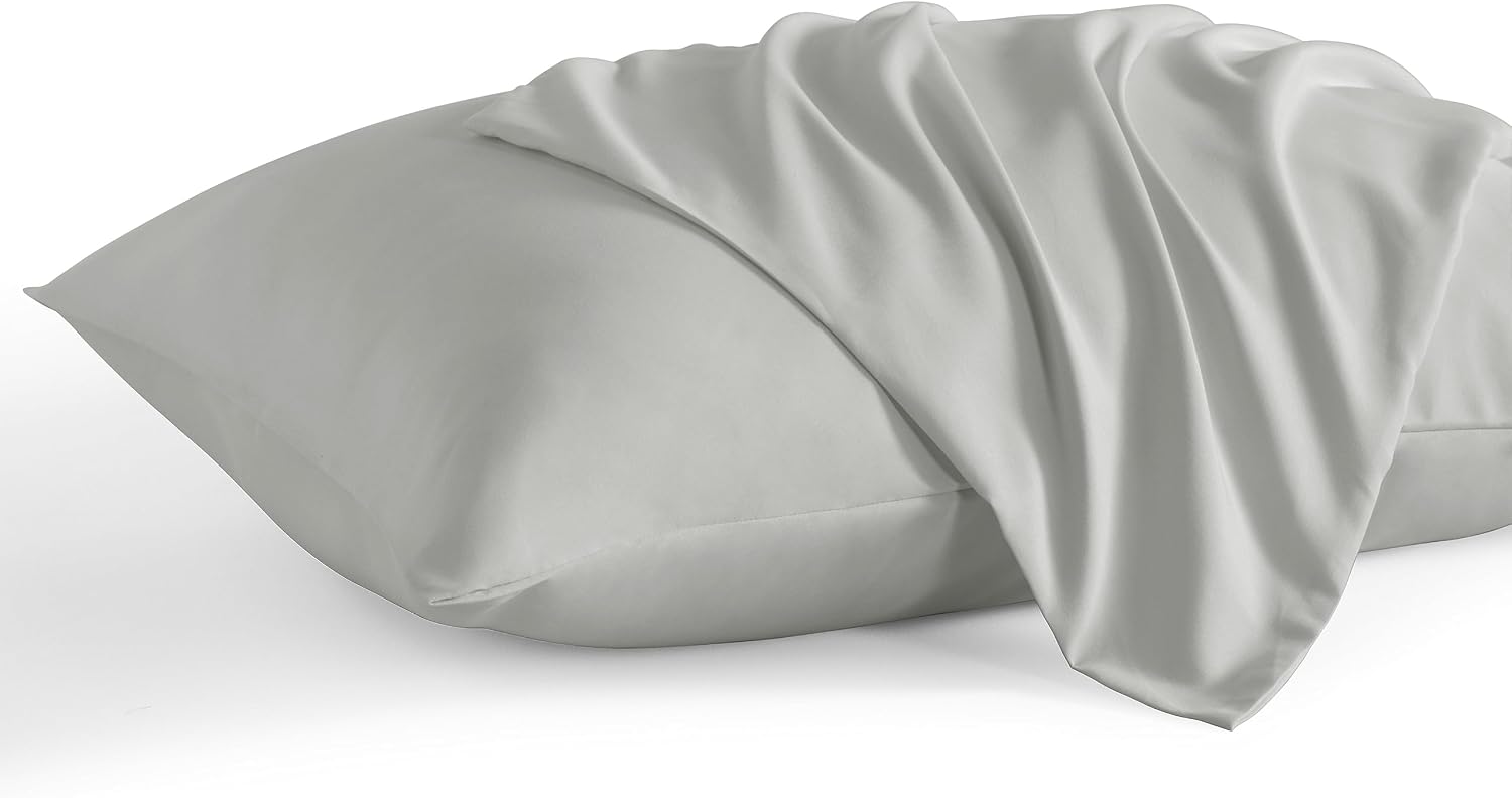 Ntbay Queen Pillow Cases Set of 2, 2 Pack Brushed Microfiber 20x30 Pillow Cases, Soft, Wrinkle, Fade, Stain Resistant Light Grey Pillow Cas…