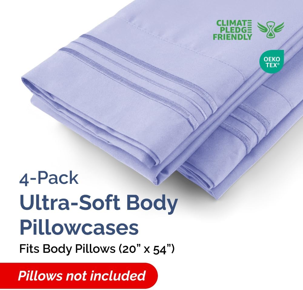 Body Pillowcases Set of 4-20x54 Long Body Pillow Case - Soft Body Pillow Cover for Sleeping & Side Sleepers - Comfy, Breathable & Fade…