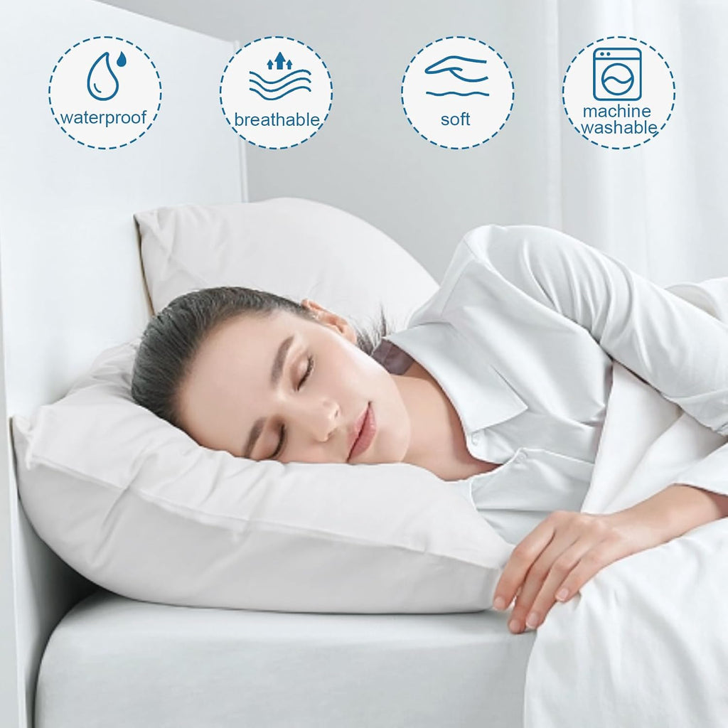 4 Pack Pillow Protectors with Zipper Queen Size Breathable & Noiseless Pillow Protector 100% Waterproof Pillow Cases 20''×30'' White…