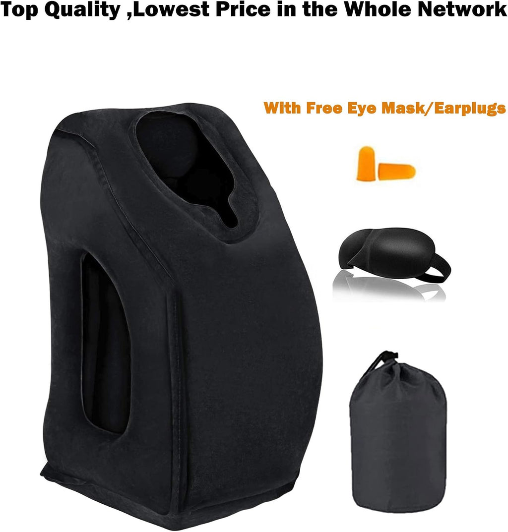 Inflatable Travel Pillow, Airplane Neck Pillow for Sleeping, Supports Head and Chin for Airplanes, Trains, Cars and Office Napping with 3D…