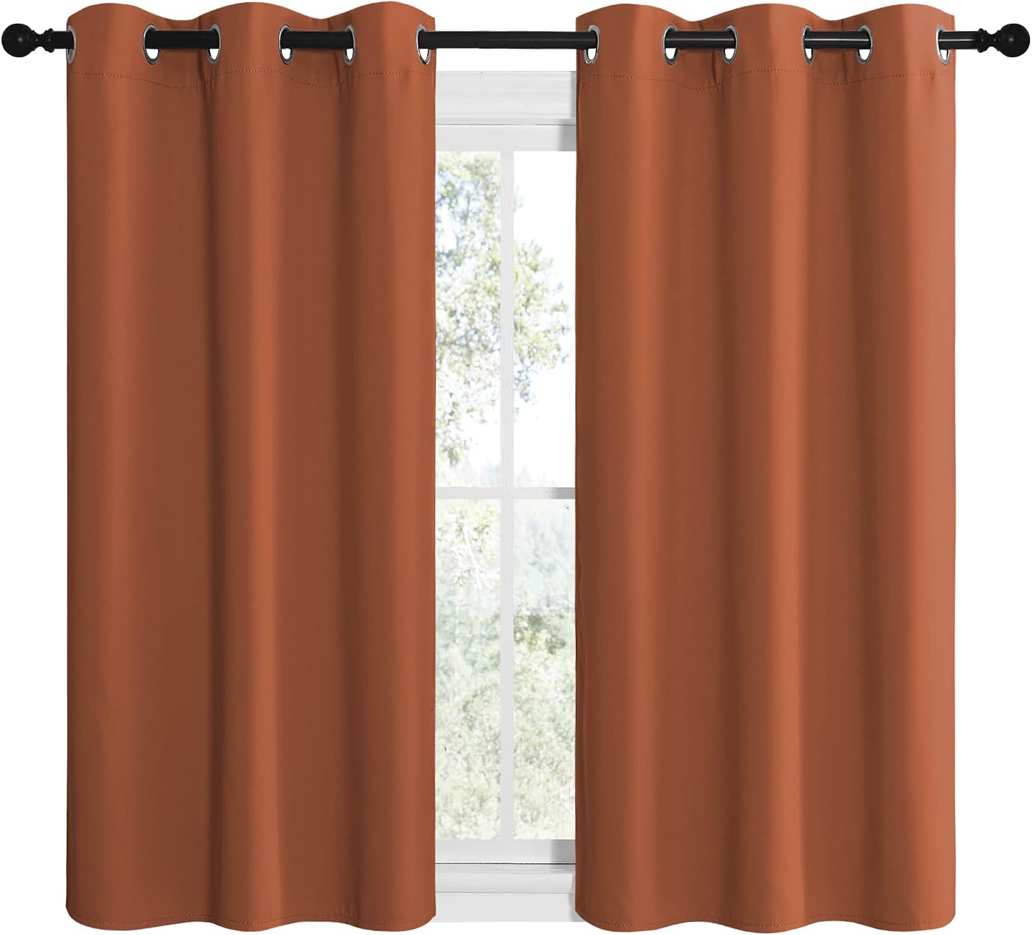 NICETOWN Bedroom Halloween Curtains 48 inches Long, Burnt Orange Privacy and Thermal Insulated Blackout Drapes for Windows (1 Pair, 42…