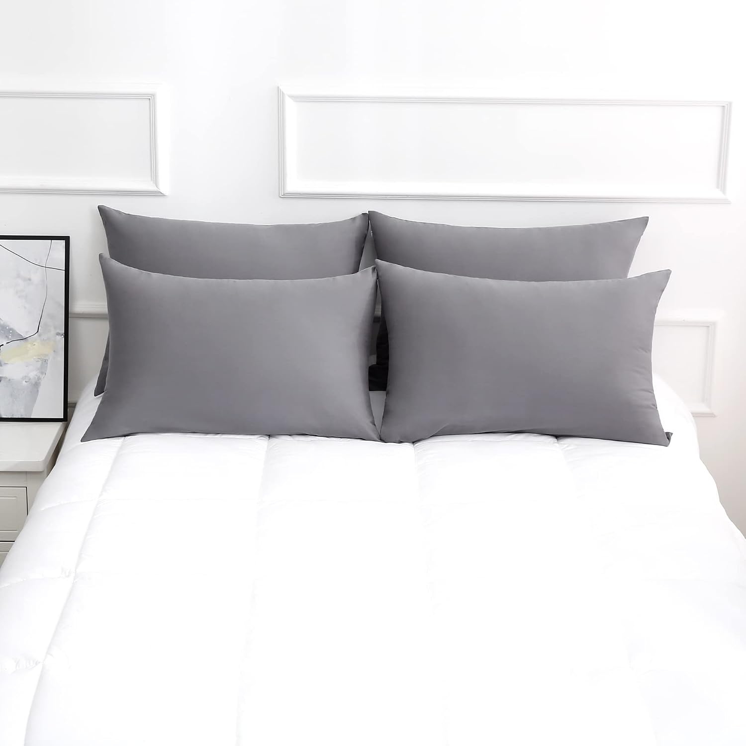 BestSeason Cotton Pillow Protectors/Cases Standard Size with Zipper 2 Pack Grey Color, Cooling & Breathable Bed Pillow Protectors Set of 2 P…