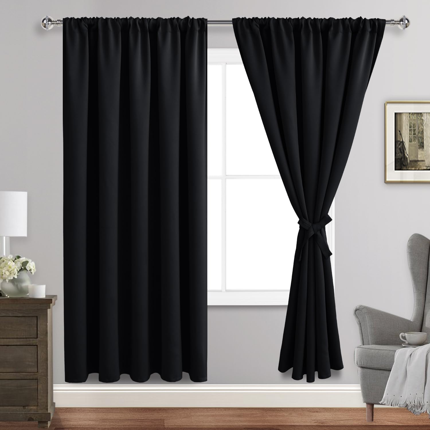 Jiuzhen Blackout Curtains for Bedroom - 60 Inch Extra Wide Thermal Insulated Room Darkening Privacy Soundproof Curtains for Living Room/Dor…