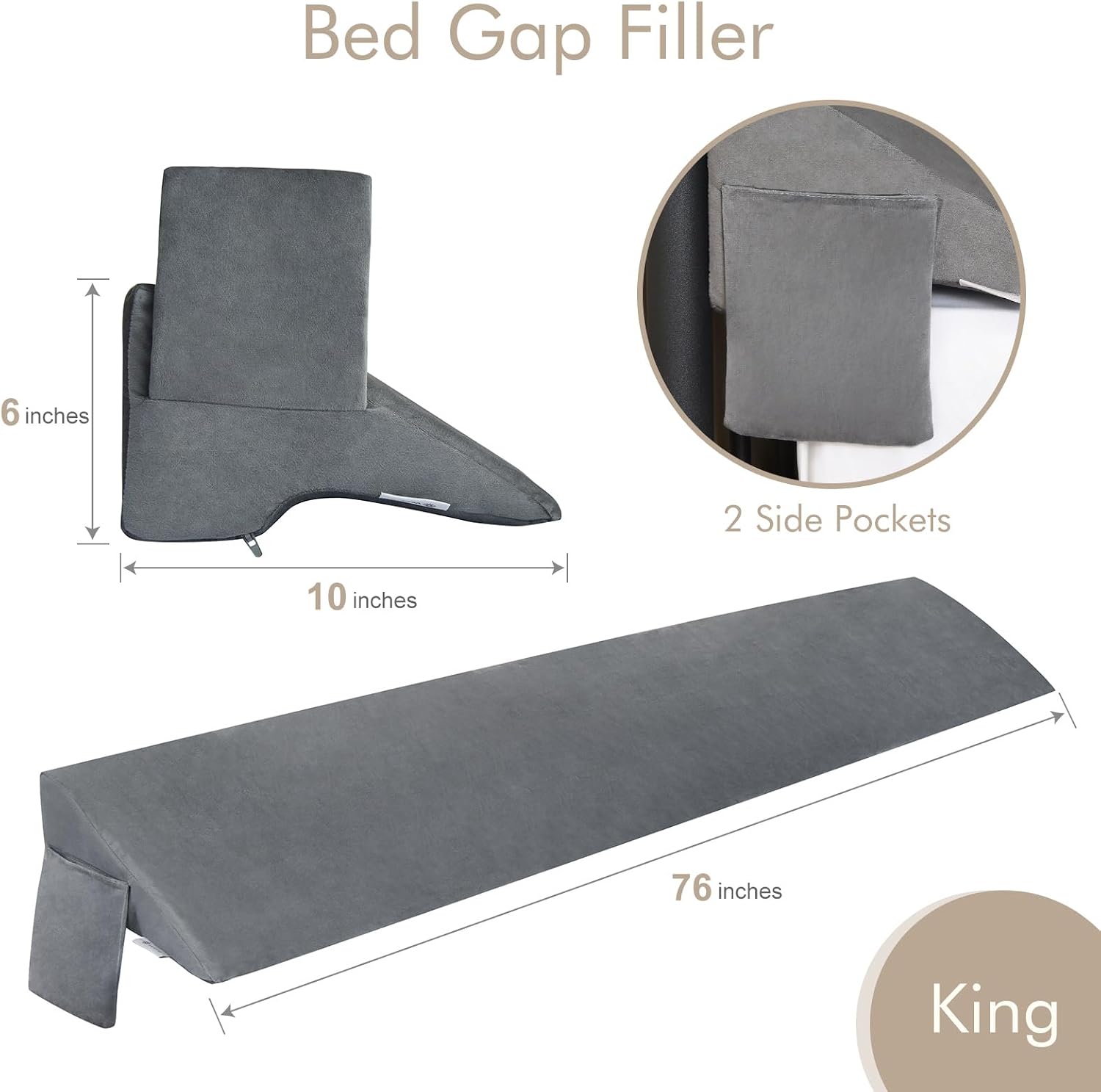 Vekkia King Bed Wedge Pillow for Headboard Gap Filler(0-5"), High-Density Foam, Prevents Pillows & Items from Falling, Ergonomic…