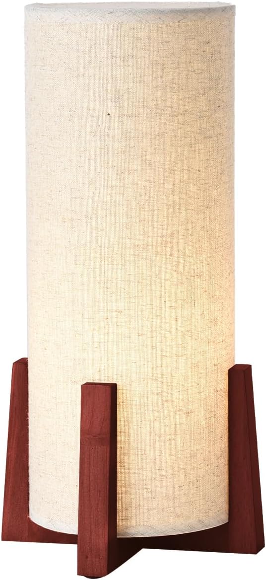 KUNJOULAM Modern Small Table Lamps, Nightstand Lamp with Linen Fabric Shade, 13.9" Cylinder Bedside Table Lamp for Bedroom, Cafe, Living…