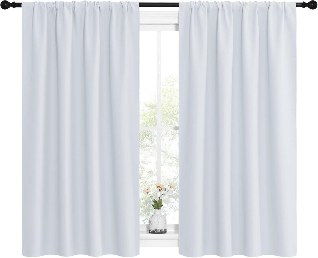 NICETOWN Greyish White Window Curtain Panels - Thermal Insulated Rod Pocket Room Darkening Curtain Sets for Bedroom (Platinum - Greyish…