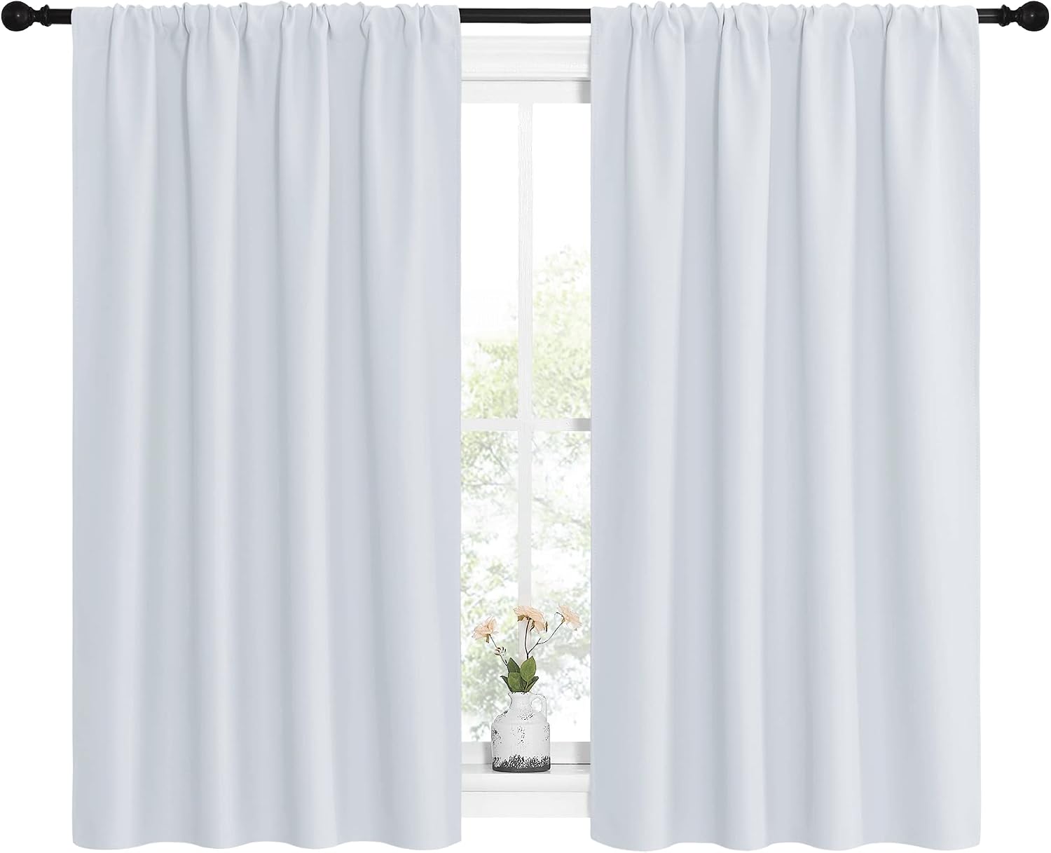 NICETOWN Greyish White Window Curtain Panels - Thermal Insulated Rod Pocket Room Darkening Curtain Sets for Bedroom (Platinum - Greyish…