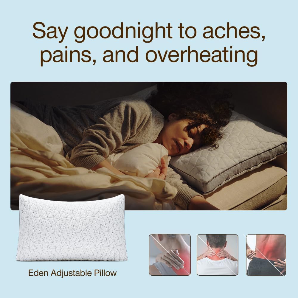 CoopSleepGoods Coop Home Goods Eden Bed Pillow Queen Size for Sleeping on Back, Stomach and Side Sleeper- Medium Soft Memory Foam Cooling G…