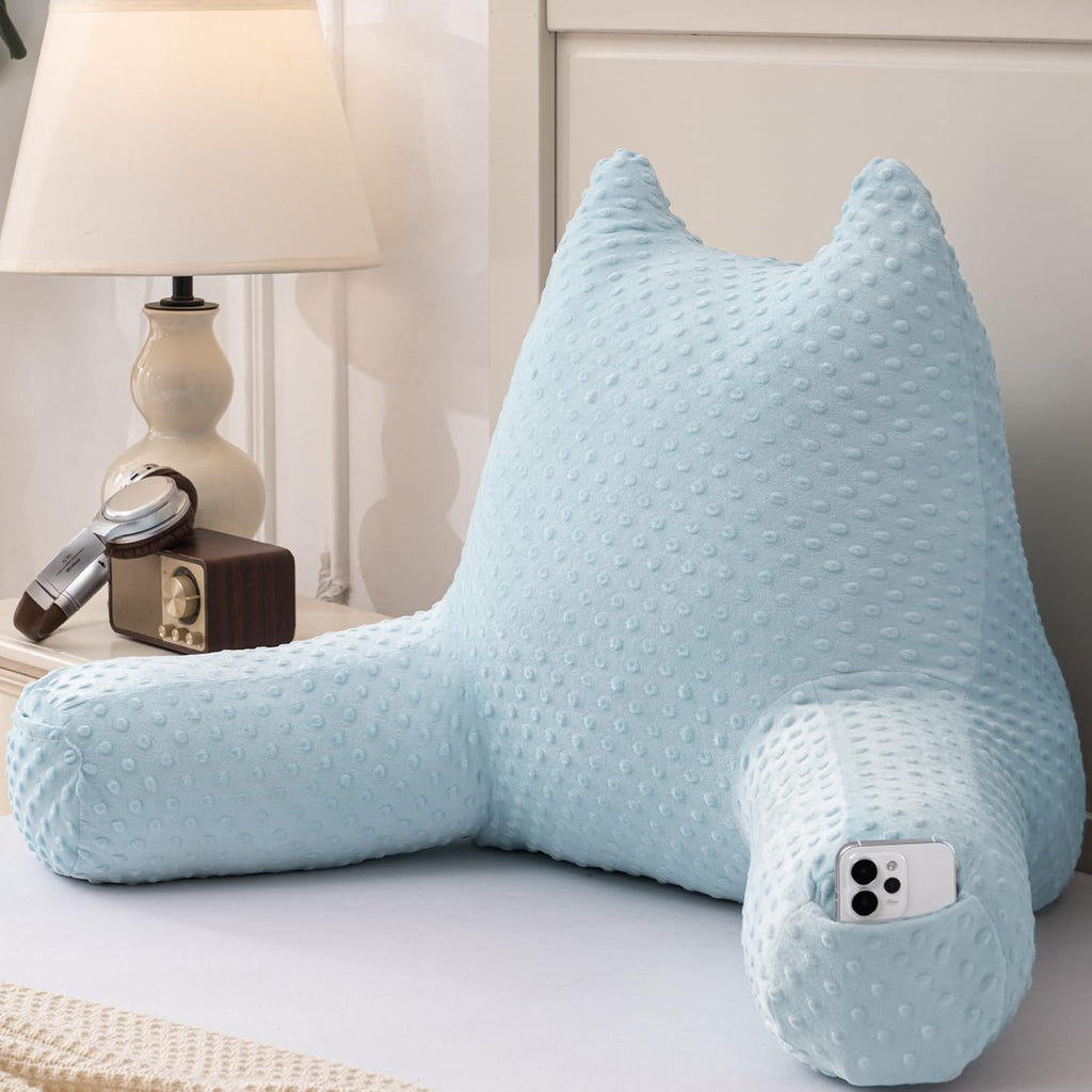 Reading Pillow for Kids Sitting in Bed Couch Adult, Back Pillow for Bed Sitting Up, Back-Rest Support Cushion with Pockets and Arms…