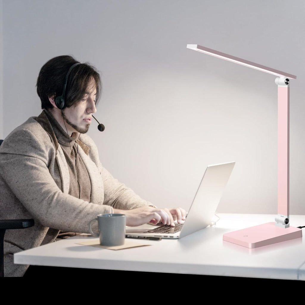 LED Desk Lamp for Home Office, 3 Levels Dimmable Desk Light with USB Charging Port, Reading Lamp for Table Study Work Office Nail Craft…