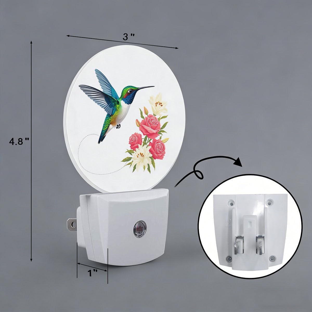 Hummingbird Flower Bird Night Light Plug Into Wall Auto Led Sleep Round Lamp for Living Room Hallway Stairs