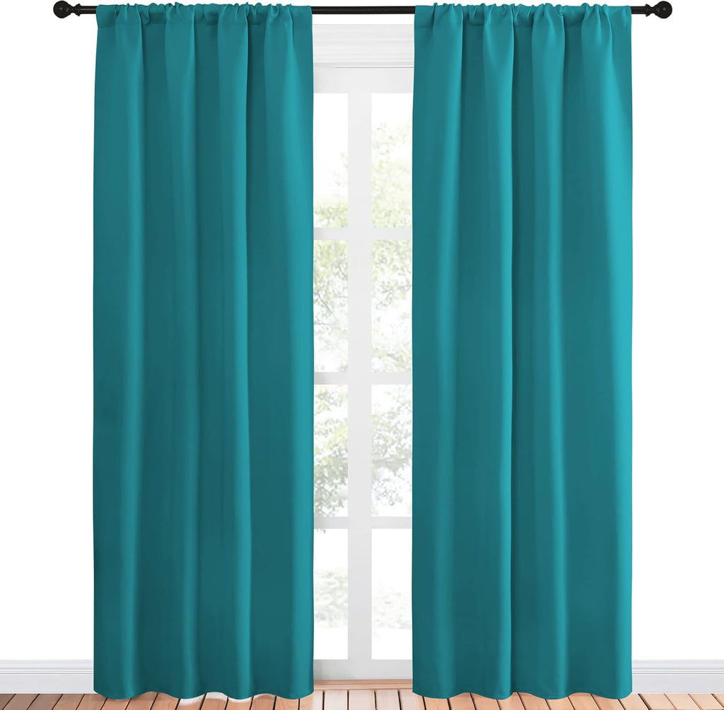 NICETOWN Peacock Blue Blackout Curtains Panels for Window, Thermal Insulated Rod Pocket Blackout Drapes/Draperies for Living Room (2…