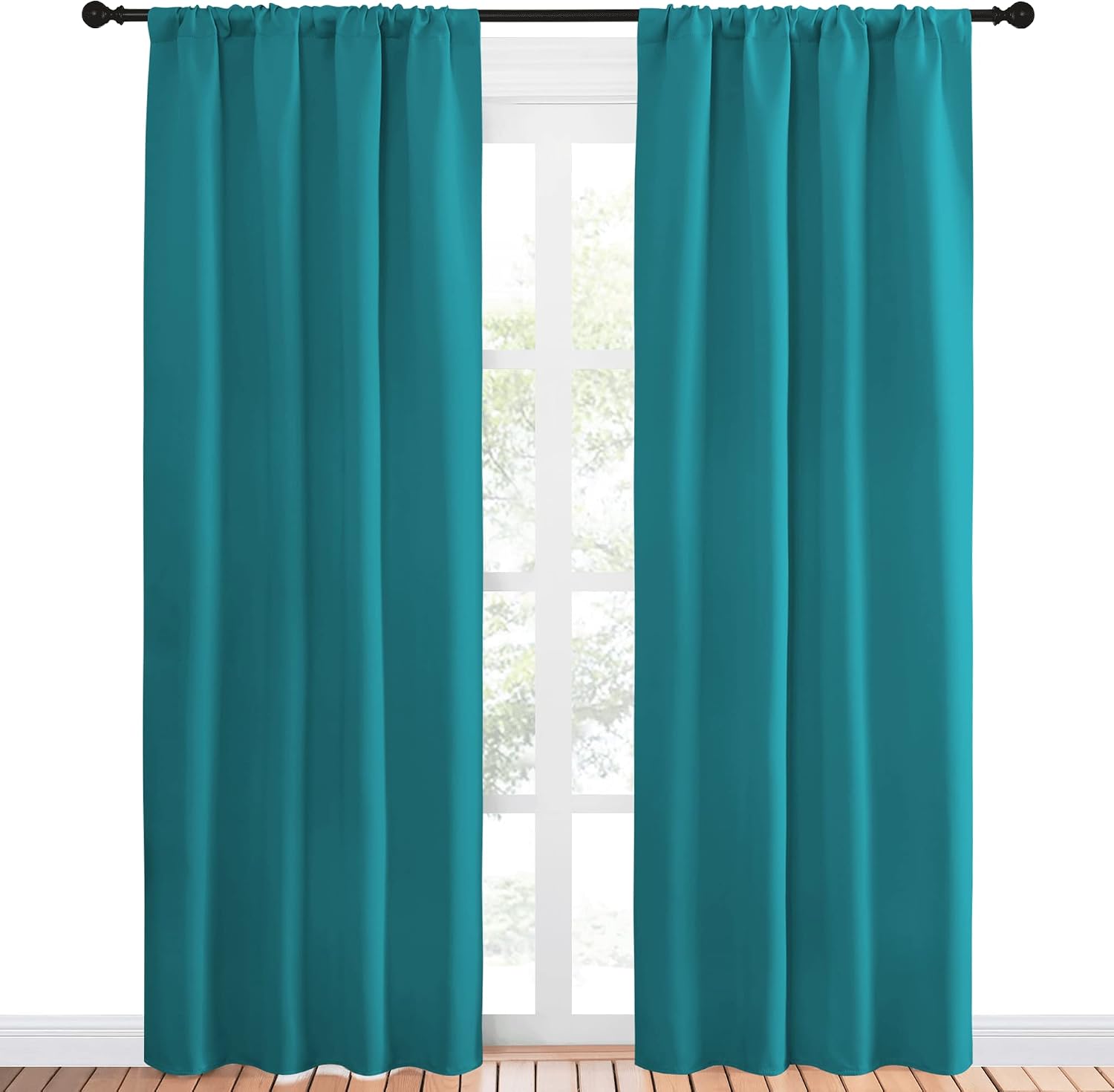 NICETOWN Peacock Blue Blackout Curtains Panels for Window, Thermal Insulated Rod Pocket Blackout Drapes/Draperies for Living Room (2…