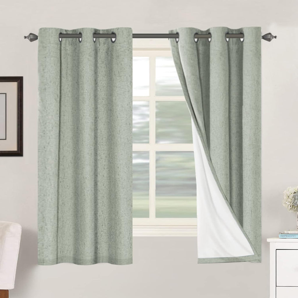 H.VERSAILTEX Primitive Linen Curtains 100% Blackout Curtain Drapes Burlap Fabric Curtains with White Thermal Insulated Liner, Grommet Top…