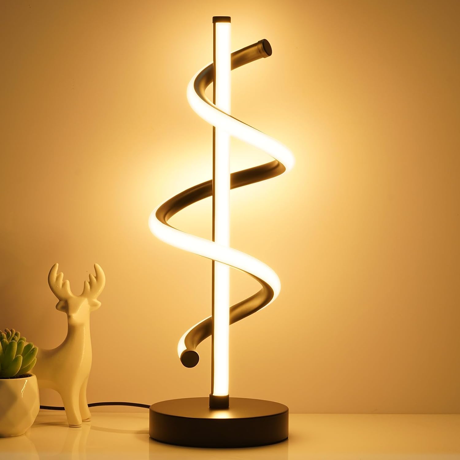 NUÜR LED Table Lamp Black, Diamond Bright Effect, Dimmable, Metallic Bedside Lamp with 3 Colour Temperature, Décor Lamp for Living Room…