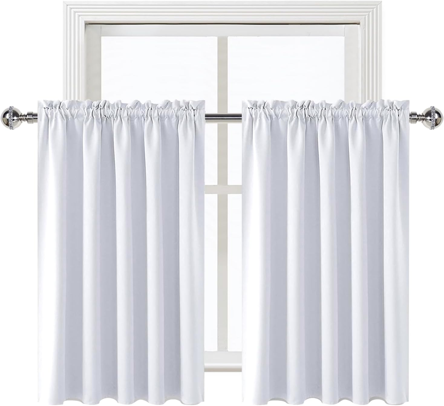 DWCN White Curtains for Living Room Thermal Insulated, Energy Saving & Noise Reducing Bedroom Curtains, White, W 52x L 36 Inch, Set of 2…