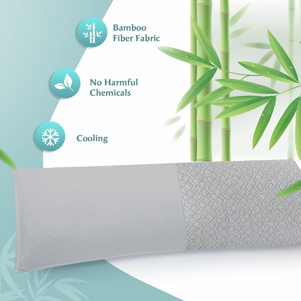 Rainmr Thick Memory Foam Body Pillow - Full Body Pillows for Side Sleeper - with Grey Cooling Pillowcase 20 x 54 inches