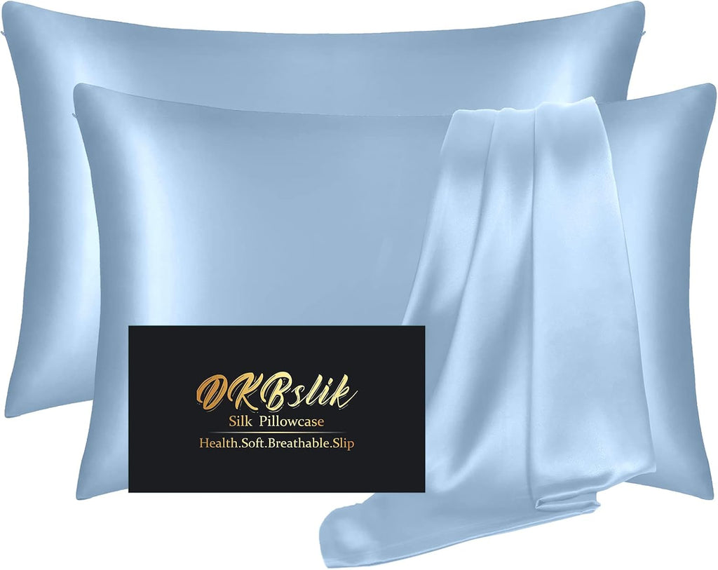 Home Silk Pillowcase 2 Pack, Natural Mulberry Silk Pillow Case, Anti Acne Silk Pillowcase for Hair and Skin, King Size Silk Satin Pillowcase…