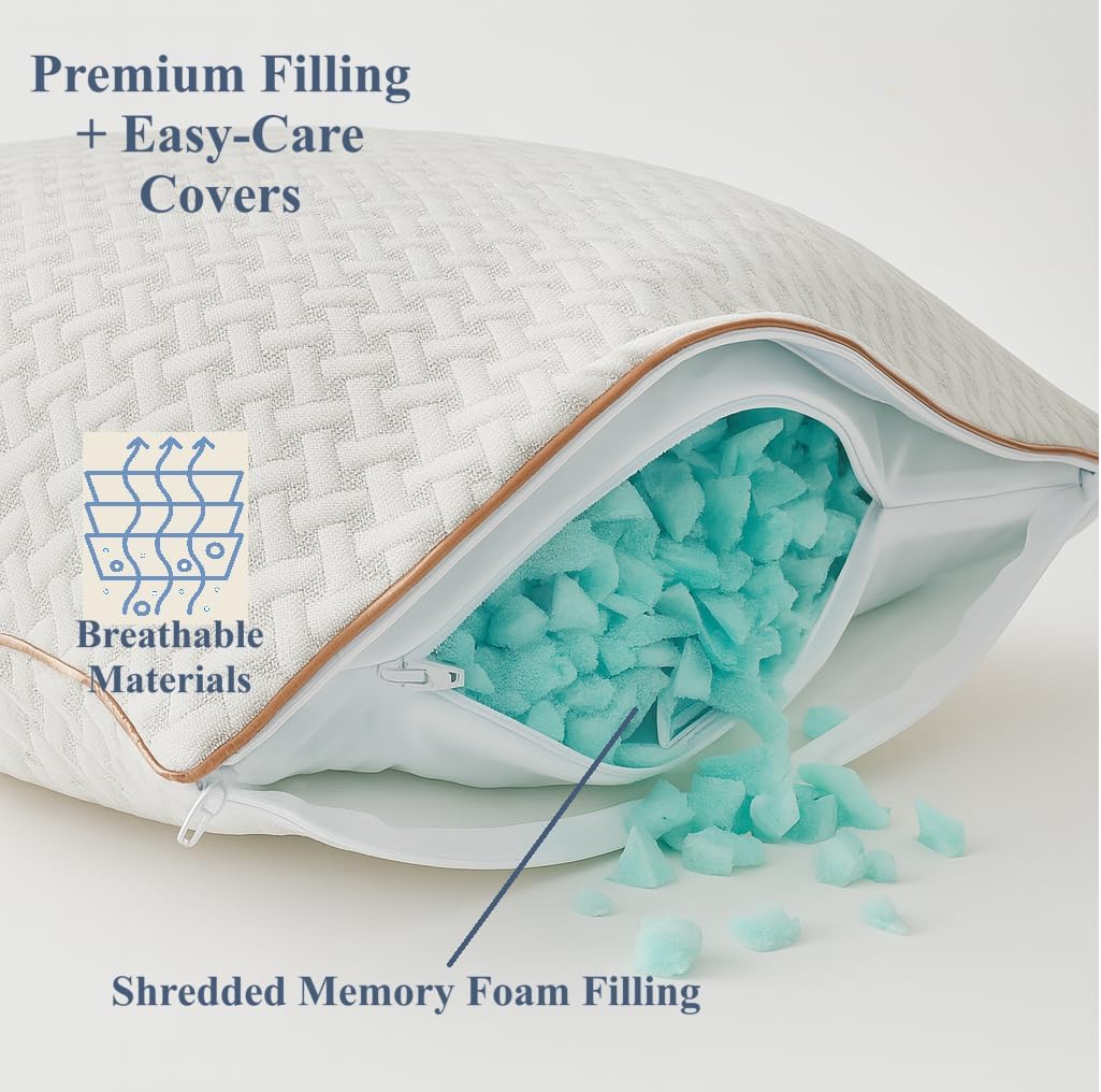 AMBERSTAR Memory Foam Pillow - Adjustable Loft, Cooling & Cozy Dual-Sided Cover, Perfect for Side, Back & Stomach Sleepers (1)