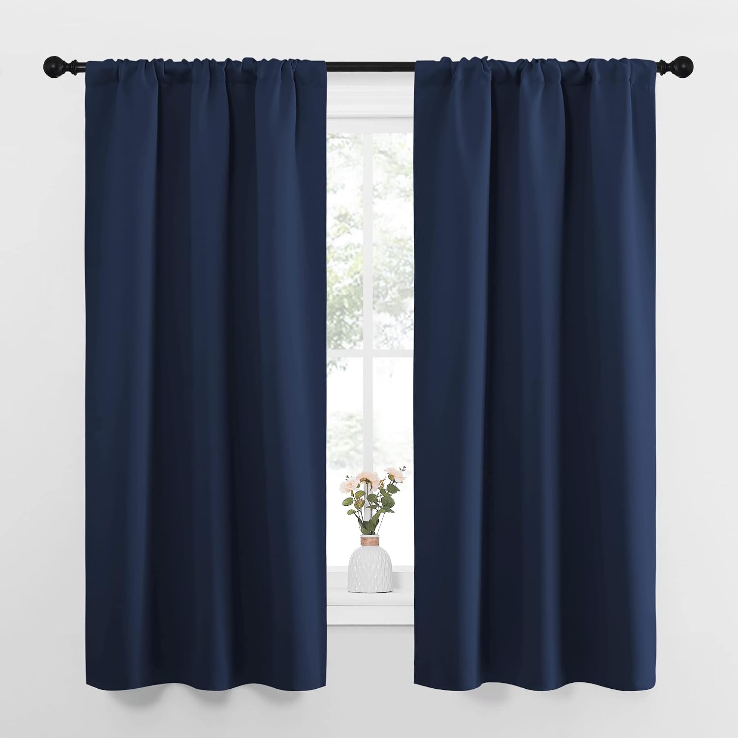 NICETOWN Bedroom Curtains Blackout Draperies, Home Decorations Thermal Insulated Solid Pole Top Blackout Drapes for Living Room (Navy, 1…