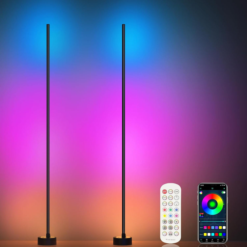 Miortior Corner Floor Lamp, 2 Pack LED Corner Lamp with App/Remote/Button Control, Smart RGB Floor Lamp with 16 Million DIY Colors & 68+…