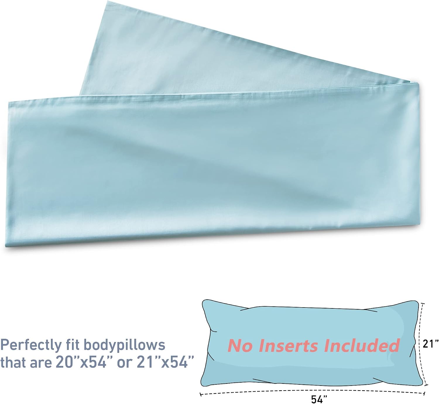Leeden Body Pillow Cover, 100% Cotton, 800 Thread Count, Soft Breathable Long Pillow Case, Envelope Closure (Light Blue, 21"x 54") Cotton B…