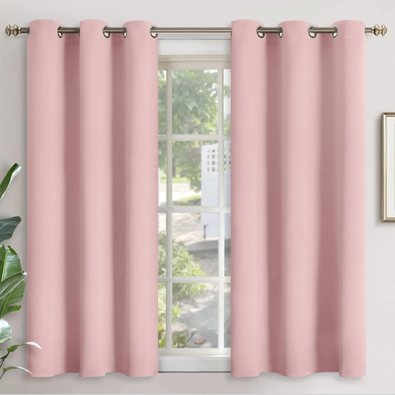 YoungsTex Light Pink Blackout Curtains 45 Inch Long for Short Window - Thermal Insulated Drapes with Grommet Room Darkening Privacy for Kid…
