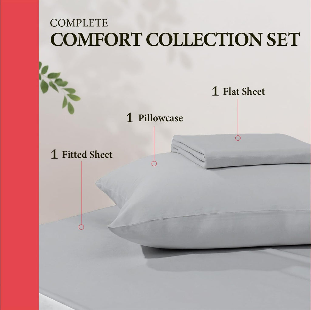 AshtonSheets 100% Egyptian Cotton Twin Bed Sheets Set - Luxury 600 Series Refined Collection Sheet for Twin Size Bed (3 PC, Silver), Soft,…
